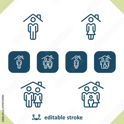 Family Icons. People, Man, Woman, Child, Household Icon
