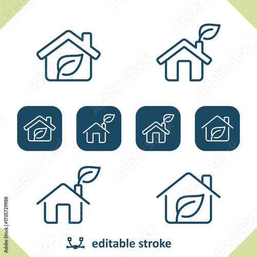 Eco House Icons. Home, Ecology, Leaf, Green Energy Icon