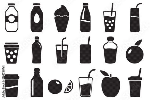 Black silhouette of various drinks