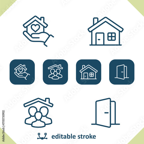 Home Icons. Hand, House, Dream Home, Family, Door, Real Estate Icon