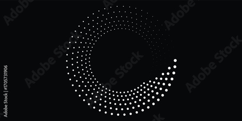 Halftone circular dotted frames set. Circle dots texture isolated on white background. Spotted spray texture. Vector abstract design element spiral circle sound wave vector dots circle