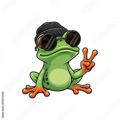 Cool Cartoon Frog with Sunglasses and Beanie Hat