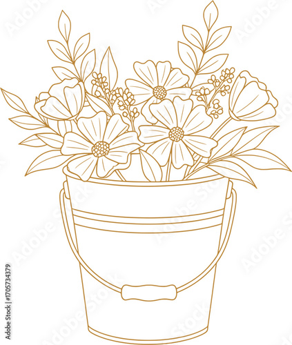 Floral Bucket: Delicate Floral Arrangement Sketch