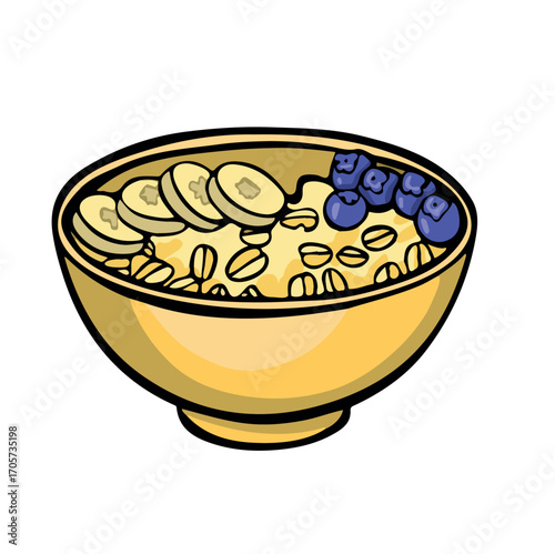 Oatmeal porridge with fruits and berries vector illustration