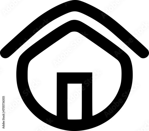 Minimalist black and white house icon. Simple vector design, clean lines, scalable, isolated for logos, stickers, or digital use.