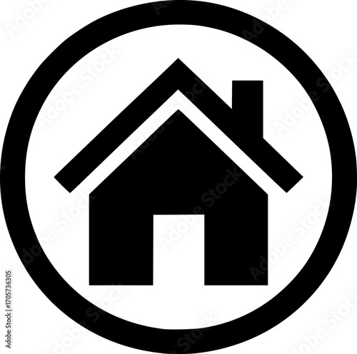 Minimalist black and white house icon. Simple vector design, clean lines, scalable, isolated for logos, stickers, or digital use.