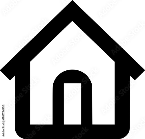 Minimalist black and white house icon. Simple vector design, clean lines, scalable, isolated for logos, stickers, or digital use.