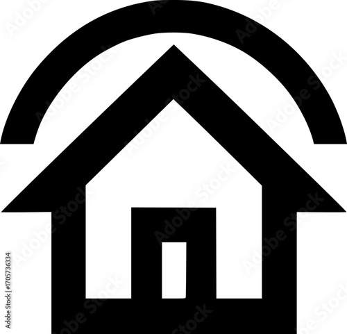 Minimalist black and white house icon. Simple vector design, clean lines, scalable, isolated for logos, stickers, or digital use.