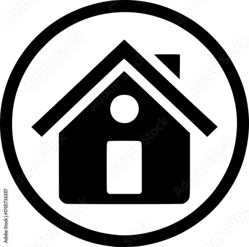 Minimalist black and white house icon. Simple vector design, clean lines, scalable, isolated for logos, stickers, or digital use.