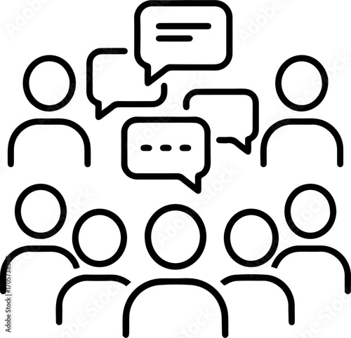 Simple Outline Group of People Communication Bubble Conversation Icon Illustration