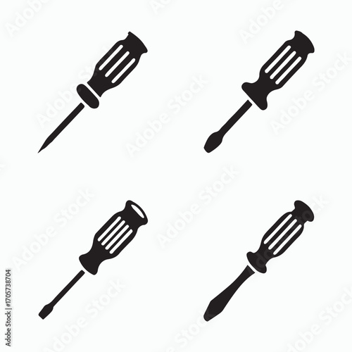 Solid precision screwdriver glyph icon collection