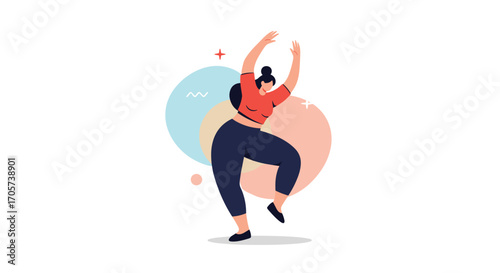 A woman dancing with joyful abandon and vibrant energy expressing freedom and happiness.