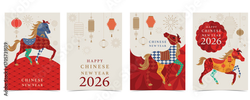 2026 Chinese new year festival with geometric year of the horse background.vector illustration for card,postcard,invitations and social media template
