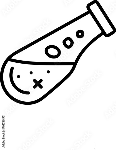 Outline Handdrawn Chemical Beaker Laboratory Flask Icon With Liquid And Bubbles