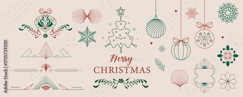 Minimal art deco with baubles,ball outline.vector illustration element object for Christmas party invitation card, postcard, menu ,print, social media icon