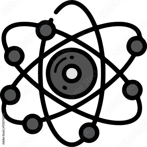 Simple Line Drawing Atomic Structure Model Representation Scientific Illustration