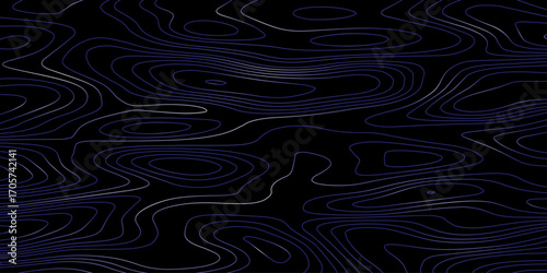 Futuristic Topographic Wave Lines with Abstract Curves on Midnight Black Background for Creative Illustrations and Digital Art
