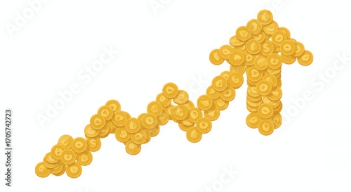 Golden coin graph arrow symbolizing economic growth financial performance business success and upward investment opportunities