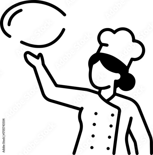 Simple Outline Illustration of a Female Chef Tossing Pizza Dough