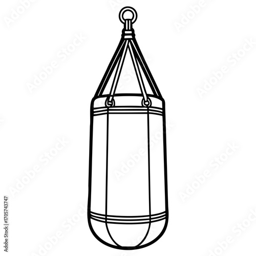 Classic black and white line drawing of a hanging punch bag