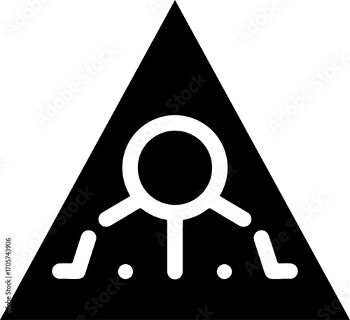 Black and White Simple Human Warning Sign Triangle Icon Illustration