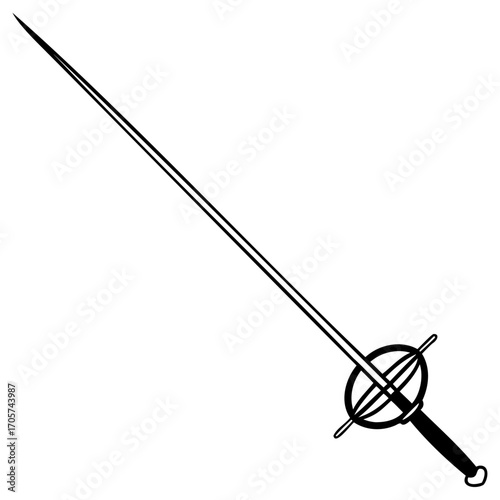 Vintage fencing foil sword with ornate hand guard and slender blade