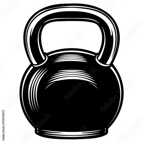 Black silhouette illustration of classic kettlebell for fitness and strength training