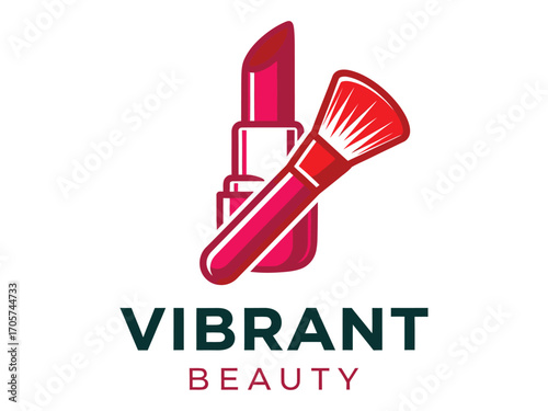Vibrant beauty logo featuring lipstick and makeup brush