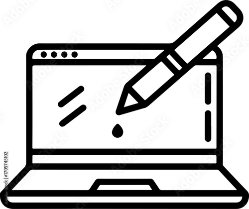 Outline Minimalist Laptop Pen Design Graphic Tablet Icon Illustration