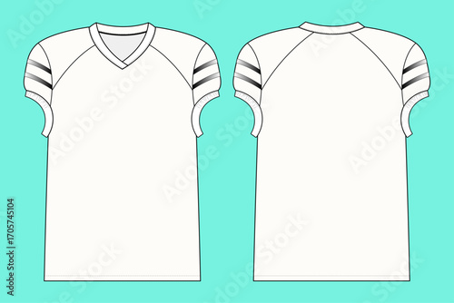 Sportswear V-neck Jersey Uniform Technical Drawing Fashion Flat Sketch Vector Illustration Template.