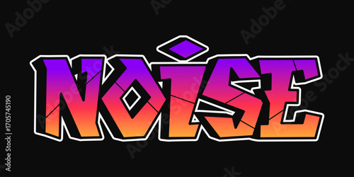 Graffiti art of the word "Noise" with a vibrant gradient on a black background.