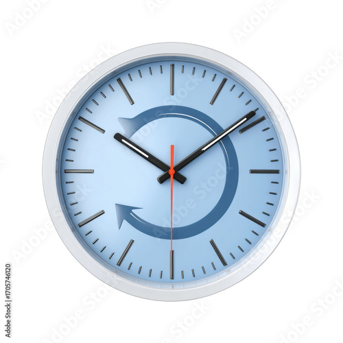 Free Download Clock face with counterclockwise arrow symbol, blue and white wall clock, time concept, modern design, isolated on transparency background - GFXLoad