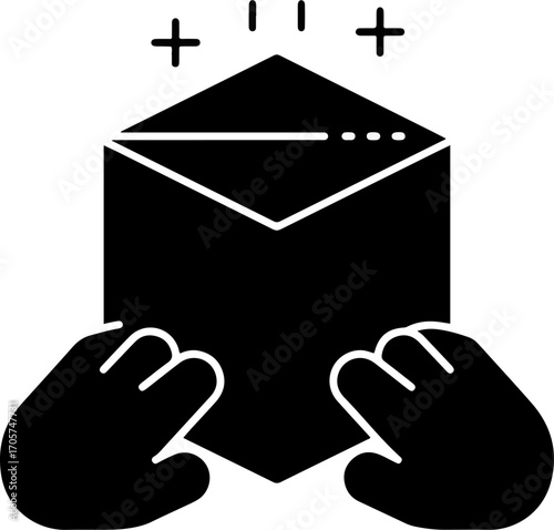 Simple Glyph Hands Holding Magic Cube Box Product Packaging Icon