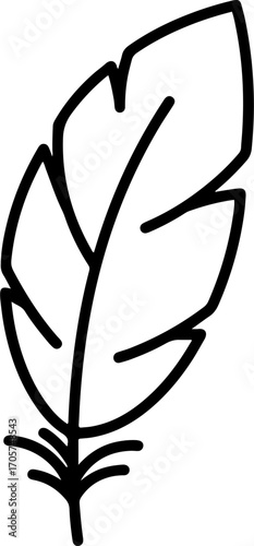 Simple Black Outline Feather Quill Isolated Element Clip Art Graphic