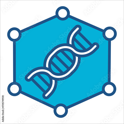Dna Icon In Blue Monochrome Flat Design, Vector Illustration.