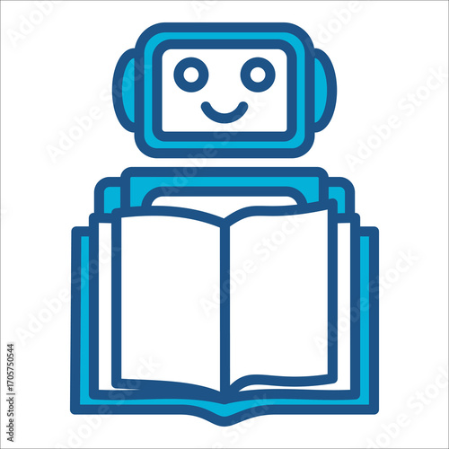 Robot Icon In Blue Monochrome Flat Design, Vector Illustration.