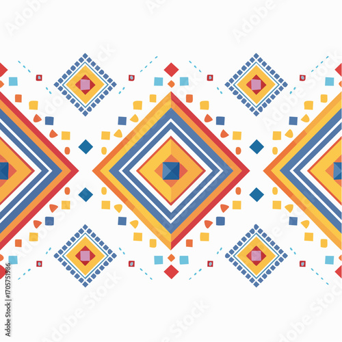 Colorful Geometric Pattern With Diamond Shapes On White Background