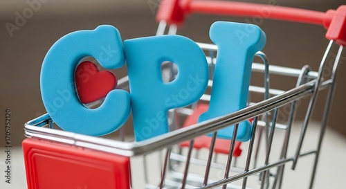 Consumer price index cpi letters with a heart inside a shopping cart, representing inflation and economic indicators