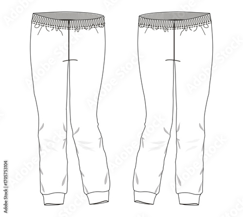 Sweatpants Technical Drawing vector illustration template front and back