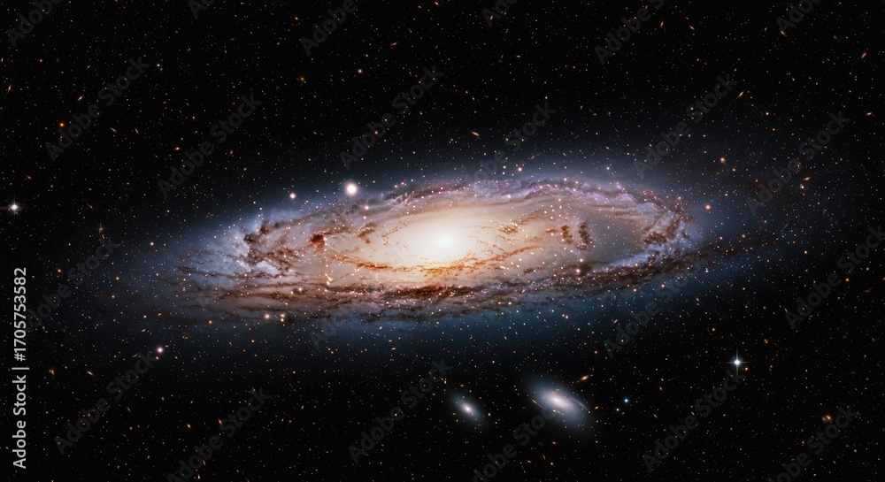 Fototapeta premium Stunning Spiral Galaxy in Deep Space with Stars and Cosmic Dust Visible in the Universe