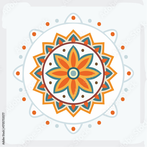 Orange And Blue Floral Mandala on White Background
