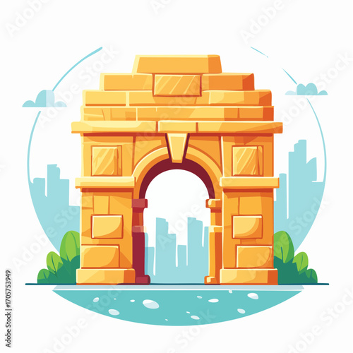 India Gate in Pixel Art Style with City Background