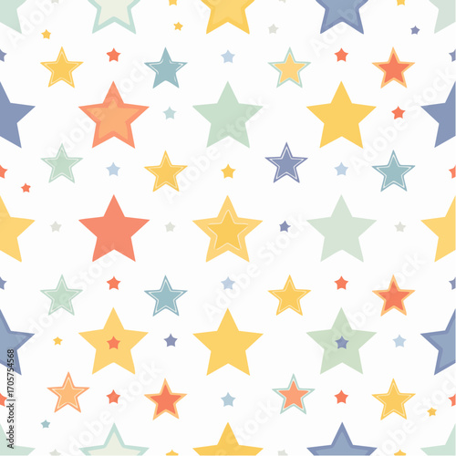 Colorful Pastel Stars Seamless Pattern On White Background