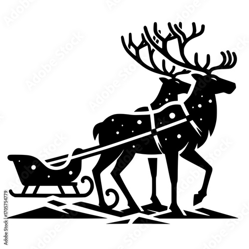 Reindeer sledge vector image illustration, 