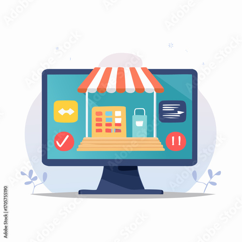 Online Shop On Computer Screen With Inventory Management Interface