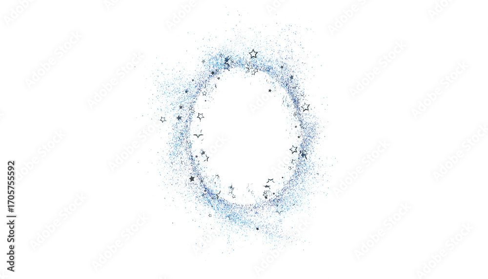 Obraz premium Sparkling blue glitter oval frame with scattered stars, perfect for festive designs, invitations, and magical backgrounds. Ideal for adding a touch of elegance and wh