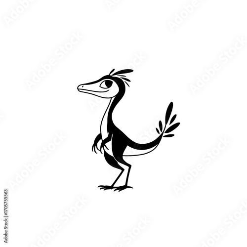 Dilophosaurus. Dilophosaurus simple black and white line art vector logo