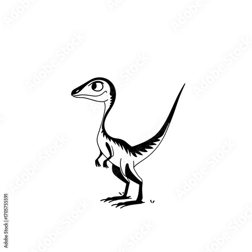 Compsognathus. Compsognathus simple black and white line art vector logo