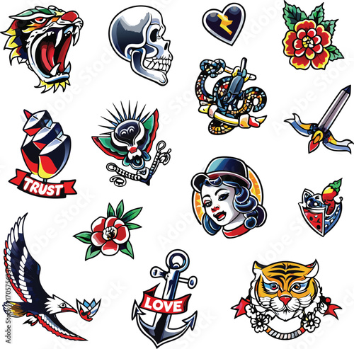 Collection of American traditional tattoo flash art