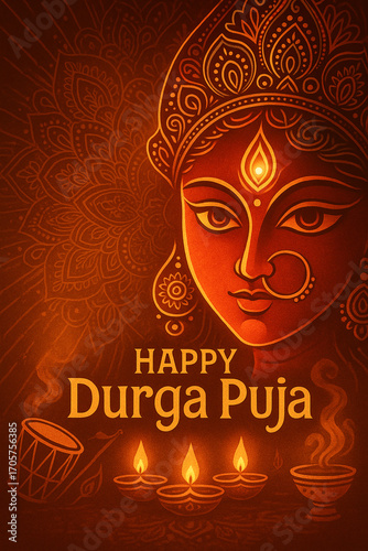 Vibrant Illustration of Goddess Durga for Durga Puja Celebration.